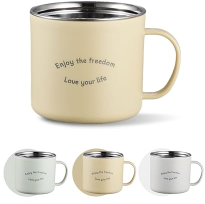 Edelstahl Tasse 300ml Thermobecher mit Henkel(Gelb)