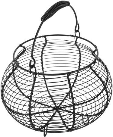 iplusmile Drahtkorb Eiseneihalter kleiner Korb mit Henkel Hühnerei-Korb Lebensmittelkorb kleiner Metallkorb Obstständer für Küchentheke Spielzeugkorb Netter Picknickkorb Schwarz