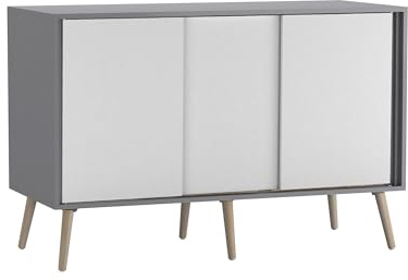 URBNLIVING 3-Door Sliding Sideboard Cabinet with Wooden Legs, Modern Cupboard, Credenza for Living Room, Dining Room or Office, Storage Organizer with Stylish Sliding Doors, Mix & Match Colour Combos