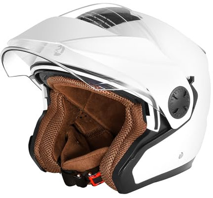 Motorradhelm mit Doppelvisier by BSWAY - Hochwertiger Jethelm Roller Helm Halbschalenhelm für Stadt & Tour, ECE 22.06 Zertifiziert für Herren und Damen, Weiß in Gr. XS-XXL (S)