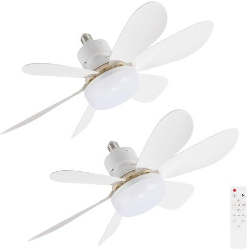 081 Store - 2 PEZZI ventilatore da soffitto con luce, ventilatore da soffitto con attacco lampadina E27 e telecomando, lampadina a ventilatore con 3 tonalità di colore