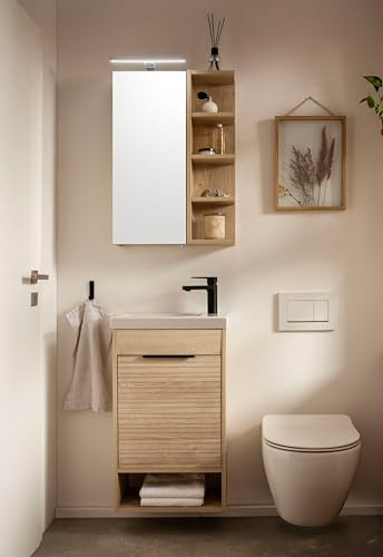 Schildmeyer Gäste WC Set Mads - Waschtisch und Spiegelschrank 702059, weißeiche Dekor
