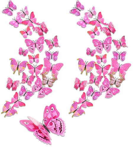 24 Stück Schmetterling Deko,3d Sticker Wandtattoo Schmetterlinge,Klebebilder für die Wand,Wandsticker Wandaufkleber Butterfly Dekoration Abnehmbare Heimdeko Kinderzimmer Schlafzimmer Kühlschrank