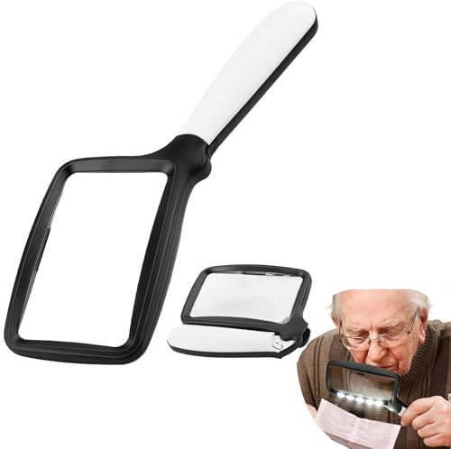 Lupe mit 3-facher Vergrößerung mit 5 LED-Leuchten und zwei Helligkeitsstufen, zusammenklappbares Design mit Griff, integriertes Licht, bequemes Lesen, geeignet für ältere Menschen, Nähen, Handwerk