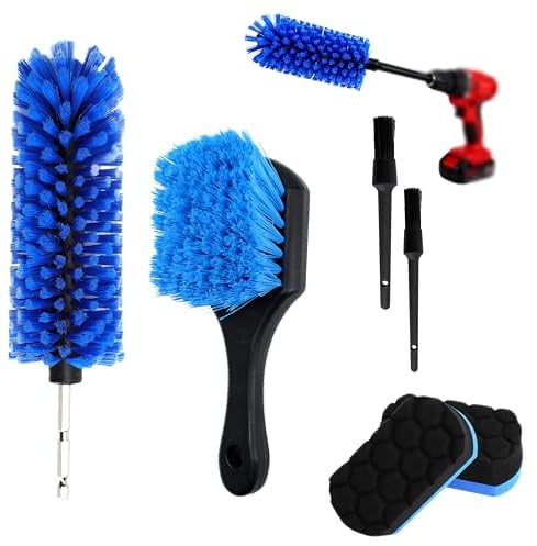 Juego de cepillo para llantas de coche, juego de limpieza de auto con cepillo de batería, juego de lavado de auto con pinceles de detalle, cepillo para neumáticos para el cuidado delicado de coches y