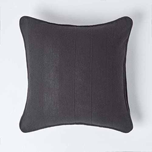 HOMESCAPES Rajput Ribbed Cushion Cover 18 x 18 Inches (45 x 45cm) Black 100% Cotton Coordinating with Rajput Throws and Curtains Easy care Washable at home