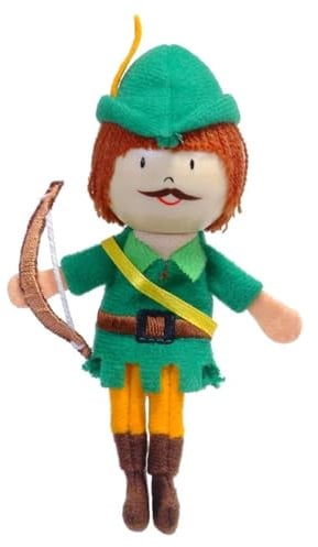 Fiesta Crafts Robin Hood Finger Puppet, Fabric Toy with Wooden Head | Fabric Interactive Toy with Wooden Head, Role Play, Creativity & Sensory Skills for Boys & Girls Age 3-9