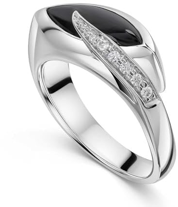 Materia Damen Ring Tropfen 925 Silber mit Onyx und Zirkonia rhodiniert SR-40-58