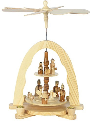 Weihnachts-Pyramide Krippe, Krippenszene und HL. DREI Könige, H: 30 cm, Natur, handbemalt im Kunsthandwerks-Stil