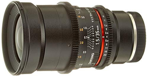 Samyang 7811 35/1,5 Objektiv Video DSLR II Sony E manueller Fokus Videoobjektiv 0,8 Zahnkranz Gear, Weitwinkelobjektiv schwarz