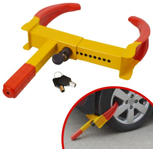 Discount Seller Heavy-Duty Wheel Clamp, 8 Holes Extendable Anti Theft Security Wheel Lock for Protection of Cars, Trailers and Caravans - 2 Keys