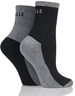 ELLE Ladies Sports Cushioned Ankle Socks Pack of 2 Black 4-8