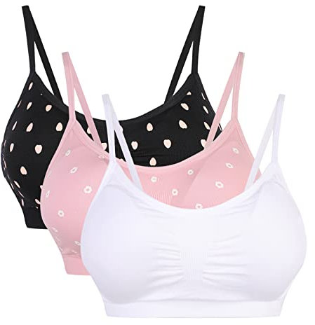 Vertvie Womens Strech Duenn Ohne Buegel Push up Yoga Sports BH Bra Top Set Fuer Fitnesstraining Polsterung 3St(Größe S/Etiketten M, Rosa+weiß+schwarz)