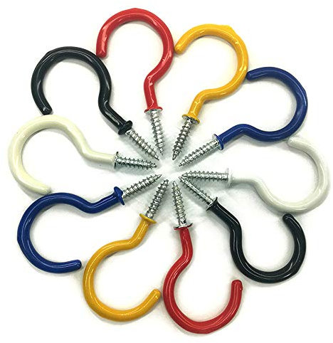 Amaoma Ceiling Screw Hook Wall Hook Hooks, Loft Decoration Necessary, Vinyl Coated Cup Hook Holder Key Hook for Mug, Windchimes Lanterns, etc. Simple Design with Coloured, 2 Inch, Pack of 10