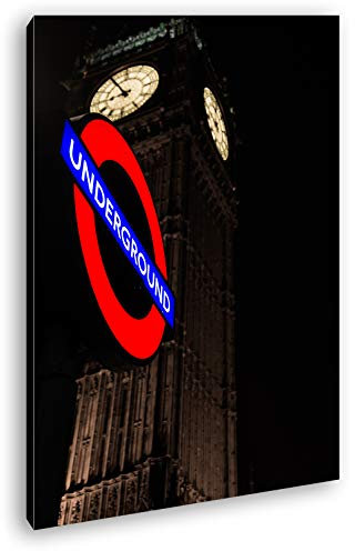 deyoli Underground Schild in London Format: 80x60 als Leinwandbild, Motiv fertig gerahmt auf Echtholzrahmen, Hochwertiger Digitaldruck mit Rahmen, Kein Poster oder Plakat