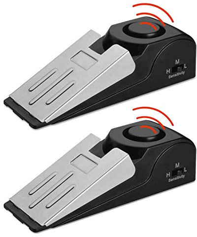 ASEOK Mini Wireless Door Stop Alarm, 2 Pack Wedge Shaped Door Stopper Blocking Security System with 120 dB Siren Great Safety Tools for Home, Hotel, Apartment or Dorm Intruder Alert Detection