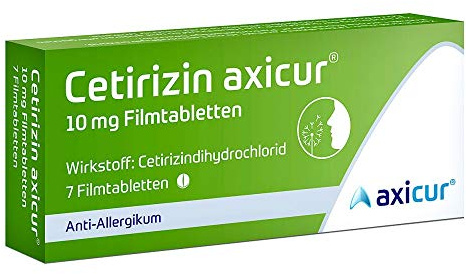 Cetirizin axicur, 10 mg, Filmtabletten, für Allergien, 7 Stück | Allergien und Heuschnupfen, Cetirizin, 10 mg, Filmtabletten, Packungsgröße: 7 Stück