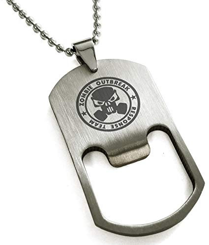Tioneer Stainless Steel Bio Zombie Outbreak Response Team Engraved Bottle Opener Dog Tag Pendant Necklace
