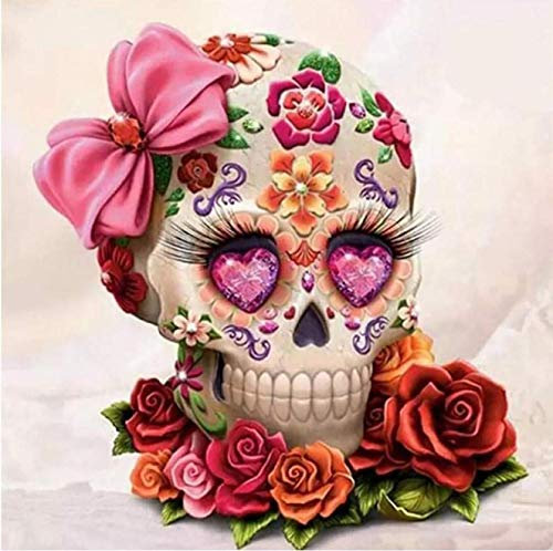 Bimkole DIY 5D Diamond Painting Zubehör Blumenschädel, Rose Kunstmalerei Diamant Malerei Kit Voll Runde Bohrer Malen nach Zahlen Malerei Stickerei Kreuzstich Diamond Dekoration, (40x40 cm)
