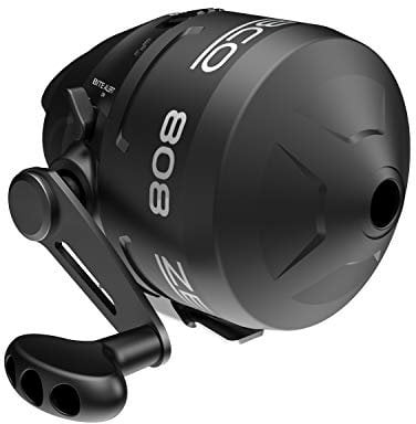 Zebco 808 Spincast Angelrolle Größe 80 Rolle wechselbar Rechts- oder Linkshänder abholbar vorgespult mit 9.1 kg Zebco Angelschnur Einstellbar Magnum-Drag schwarz