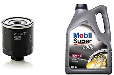 Original MANN-FILTER Ölfilter W 712/52 - Für PKW + Mobil Super 2000 X1 10W-40, 5L