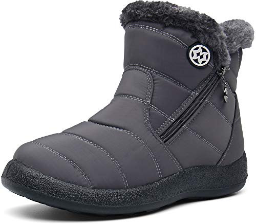 Damen Winterstiefel Wasserdicht Warm gefütterte Schneestiefel Winterschuhe Winter Kurzschaft Stiefel Boots Schuhe Grau 40