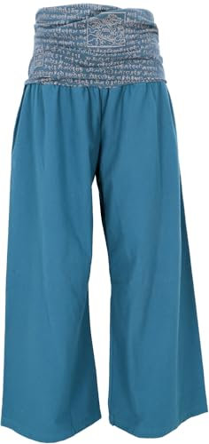 GURU SHOP Weite Marlenehose, Buddha Wellnesshose, Yogahose, Boho Hose mit Breitem Bund - Orion Blue, Damen, Baumwolle, Size:XL