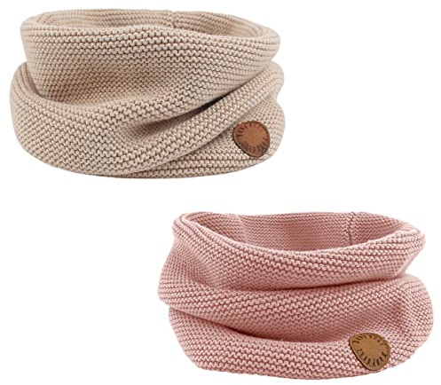 Bamery Winter Baby Boys Scarf Cotton Girls Neck Warmer Autumn Warm Knitted Scarves for Toddler Kids (Beige+Pink)