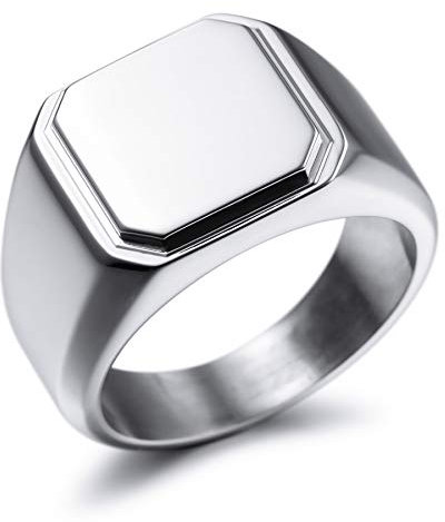 MeMeDIY Personalisierte Gravur Monogramm-Buchstaben-Signet-Ring für Männer Frauen Mädchen Jungen Edelstahl-Hochzeitsringen Benutzerdefiniert Schmuck Bündel mit Ringgrößeneinstellern (Silber)