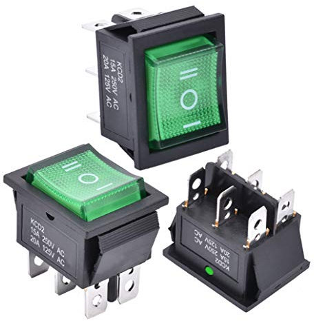 APIELE - 3 interruttori a leva, 3 posizioni on/off, interruttore a bilanciere a LED con DPDT a 6 pin, 250 V, 16 A, interruttore a leva, per case, industre, fai da te, KCD2-203N (verde)