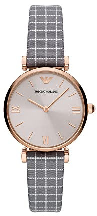 Emporio Armani Uhr für Damen , Zweizeiger Uhrwerk, 32mm Rose Gold Edelstahlgehäuse mit einem Stoffarmband, AR11386