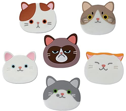 6 Stück Katze Silikon Untersetzer, Nette Katzen Untersetzer, Katze untersetzer, Dekorative Glasuntersetzer, Untersetzer für Wein, Gläser, Teetassen und Getränke(Silikagel)