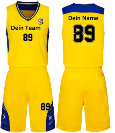 HDSD Benutzerdefiniert Trikot Kinder Erwachsene Basketball Jersey & Shorts 2 Teiliges Set Name Nummer Team Logo Personifizieren Basketball Trikots (gelb)