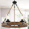 Farmhouse Light Fixture, Wagon Wheel Chandelier With Seeded Glass Shade, Antique Wood and Rope Lighting for Ceiling