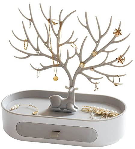 Geweih Schmuckständer,Halskette Aufbewahrung,Schmuckhalter mit Schubladen,Ohrringhalter,Armbandständer,Schmuckbaum,Kettenständer Baum,Ohrringständer,Schmuckablage,Ideale Weihnachts Geschenk für Damen