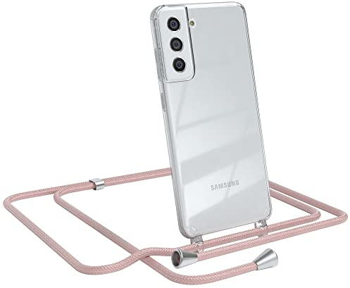 EAZY CASE Handykette kompatibel mit Samsung Galaxy S21 FE 5G Handyhülle mit Umhängeband, Handykordel mit Schutzhülle, Silikonhülle, Hülle, Stylische Kette für Smartphone, Rosé-Gold