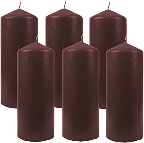 HS Candle Wachskerzen (6er Pack) Braun Stumpenkerzen Ø6cm x 13,5cm - Kerze in vielen Farben, Lange Brenndauer - Hergestellt in EU - Kerzen Blockkerzen