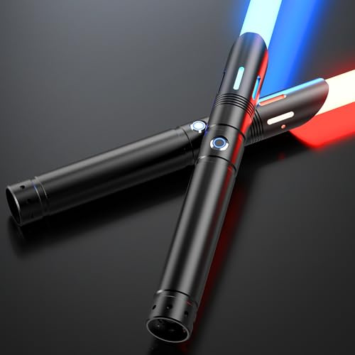 Lichtschwert, Doppelklinge Duell-Lichtschwert, 4 Sound-Fonts, 12 RGB Farben FX Metall Griff, Echtes Lightsaber 2er-Pack für Erwachsene/Kinder Geburtstag, Halloween Cosplay