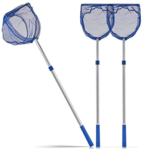 BigDean 3X Kescher für Kinder - Teleskop Kinderkescher - 75cm lang - Zum Fangen von Fischen - Für Teich, Wasser & Pool - Angelkescher klein - Kinderspielzeug Teichkescher Nylon-Netz