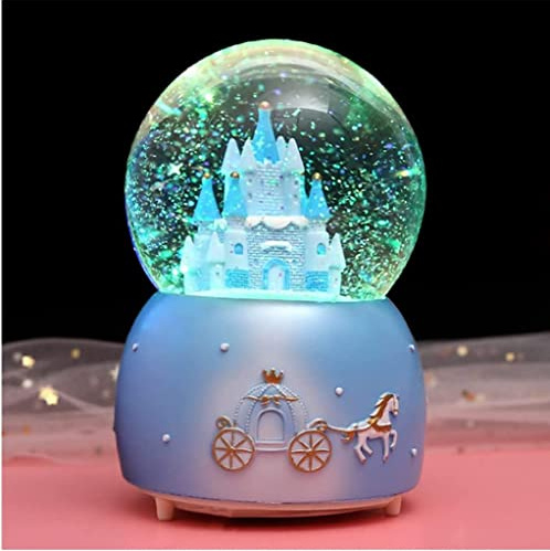 Musik Schneekugel mit Kristallkugel, Schloss Fliegender Schnee Drehbare Spieluhr mit bunter LED-Licht, Musikalisches Geschenk Weihnachten Neujahr Geburtstagsgeschenk für Kinder, Mädchen, Erwachsene