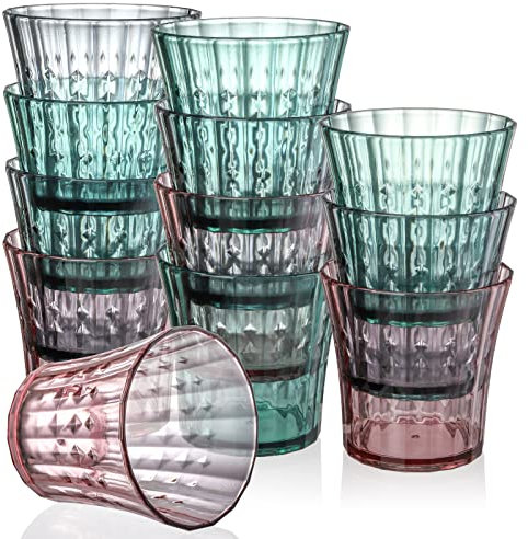 AVLA 12 Pack Plastic Water Tumblers, 295ml Unbreakable Acrylic Drinking Glasses, Transparent Reusable Juice Wine Cup, BPA-Free Small Stackable Kids Drinkware for Home, Picnic, Party, Dishwasher Safe
