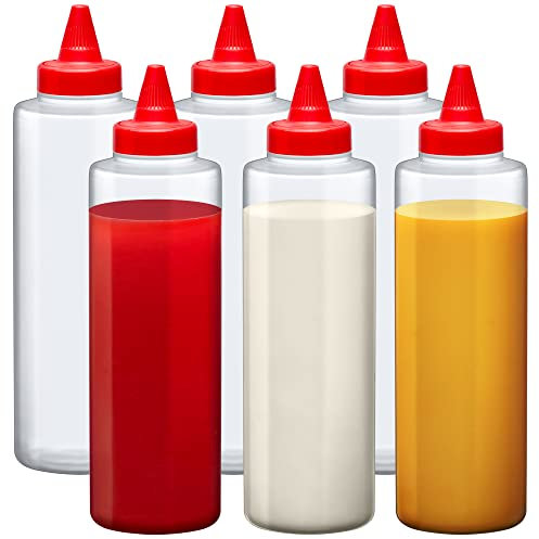 Amazing Abby 16-Ounce Plastic Squeeze Bottles (Set of 6), Reusable Condiment Bottles, BFA-Free, Dishwasher-Safe, Perfect for Ketchup, Mustard, Mayonnaise, Sauces, Condiments, Dressings, and More