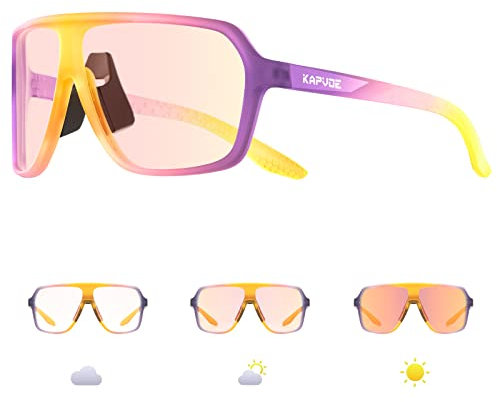 KAPVOE Selbsttönend Sonnenbrille Sportbrille Fahrradbrille MTB Brille Klar Radbrille Rennrad Radsport Laufen Golf Baseball Herren Damen