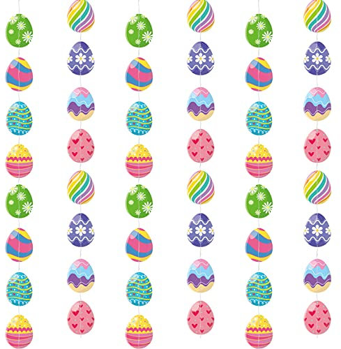AhfuLife Ostern Deko, 6 Stück Papier Ostereier zum Aufhängen Girlande, Osterei-Anhänger Osteranhänger-Ornament Osterbaumanhänger für Osterdeko Ostergeschenke Osternparty Kinder Frühling Partyzubehör