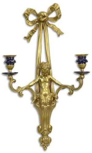 Casa Padrino Luxus Barock Wand Kerzenhalter Gold/Blau 30,2 x H. 54,6 cm - Prunkvoller Bronze Kerzenhalter im Barockstil - Barock Deko Accessoires - Barock Möbel - Barock Interior