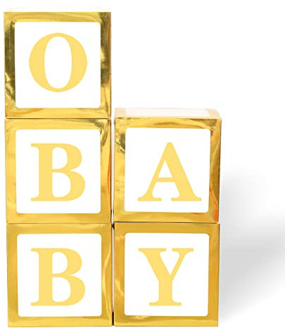 Ballonbox-Dekorationen | 52 Buchstaben (2-Sets von A-Z) für benutzerdefinierte Namen, Geburtstagsparty, Babyparty-Dekor, Geschlechtsoffenbarung dekorative Blöcke (Gold 5 Boxen und 52 Buchstaben)