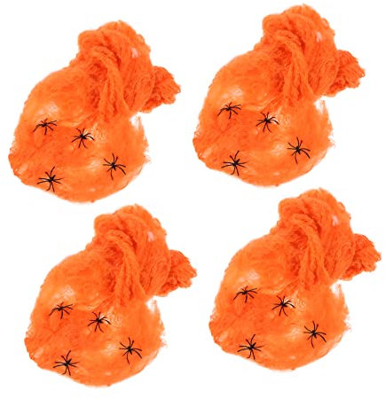 Yardwe 1satz Halloween Spinnenweben Teiliges Mit Orangefarbener Spinnweben Und Kunststoffspinnen Gruselige Dekoration Für Halloween-partys Und Außenbereich