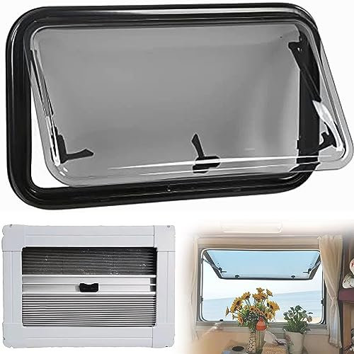 Ventana De Caravana Camper Rv De Cristal Acrílico Ventana Lateral De Autocaravana Ventana De Empuje Externa Ventana Corredera Con Toldo Y Mosquitera Ángulo de Apertura 70°,1000mm*600mm
