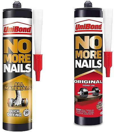 UniBond No More Nails All Materials Quick Drying Construction Adhesive, All Materials Grab Adhesive, High Strength Adhesive Bonding, White, 390g, UniBond No More Nails Original