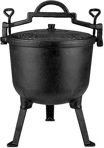 Feuertopf Schmortopf mit Füßen, Gusseisen Topf mit Deckelheber Henkel und Schlitz für Themormeter, kochkessel Grilltopf Gulaschkessel für Oudoor & Indoor 4L